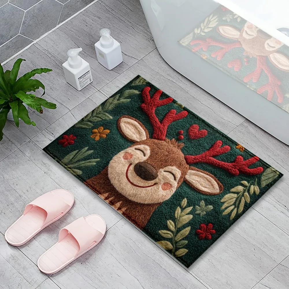 Christmas Cute Moose Floor Mat - Anti-Slip And Water-Absorbing Indoor Entrance Rug, Bathroom Floor Mat, Home Decoration