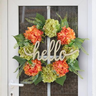 45cm Front Door Wreath Hydrangea Door Wreath for All Seasons Farmhouse Wreath with Green Leaves Hydrangea Spring Summer Wreath for Wedding Home
