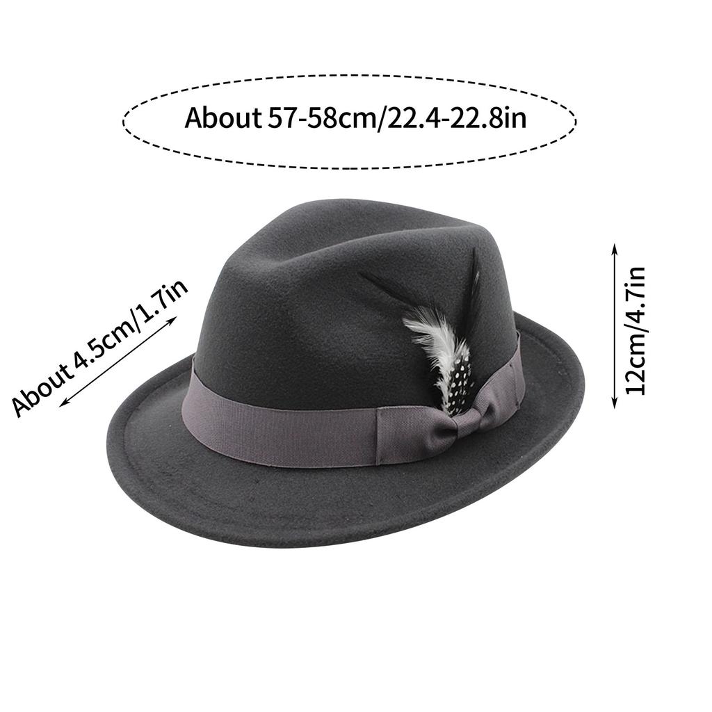 Pánský klasický jednobarevný fedora klobouk s peřím, elegantní pánský styl, jazzový klobouk, vhodný pro večírky a taneční sály