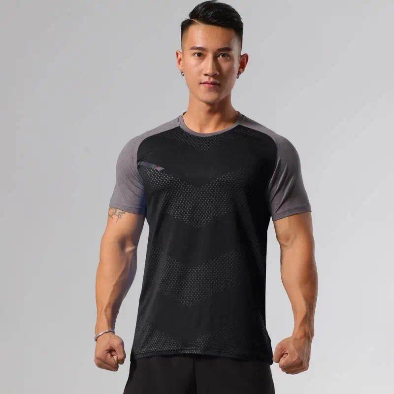 (47-98KG)Men's Quick Dry Sport T-shirt Elastic Tights Breathable Workout Fitness Tops Running Hiking Gym Clothing Shirt