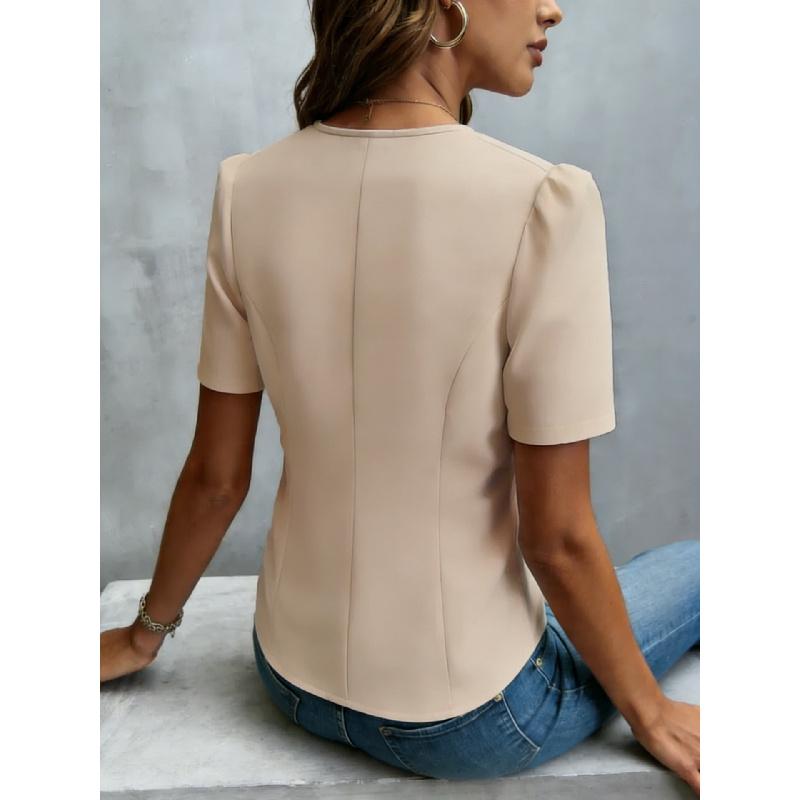 2026 New Women's Summer Ruffled Pleated Round Neck Short Sleeve Shirt Top