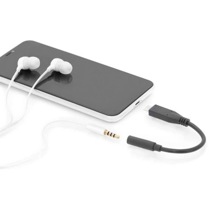 Câble adaptateur audio USB-C™ mâle vers Jack femelle 3.5 mm - Digitus AK-300321-002-S - Noir