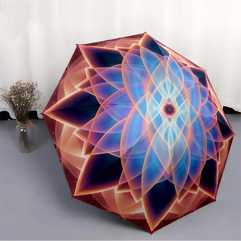1PC Lotus Mandala Automatic Open/close Umbrella with 8-Rib Structure for Women/Men, All-Season Use - Travel Essential, Stylish Accessory, Highquality