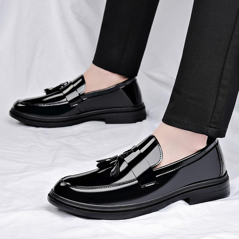 Patent Leather Mens Loafers Fashion Men‘s Casual Shoes Black Business Shoes Office Work Shoes Party Wedding Formal Dress Shoes