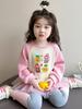 Girls' Spring Cartoon Doll Print Mesh Sweatshirt Dress and Leggings Set