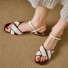 Fashion Retro Blue Snake Texture Leather Low Heel Sandals Women Fashion Square Toe Ankle Buckle Designer Shoes Sexy Open Toe Beach Shoes