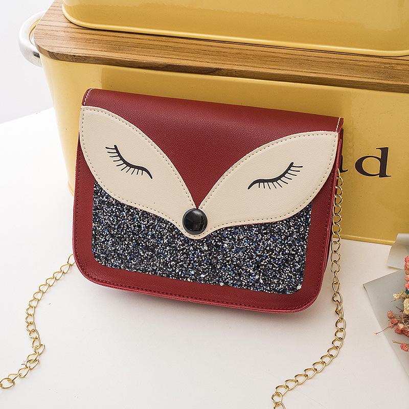 Fashion Trend Sequined Fox Face Decoration Women's Bag Versatile Magnetic Buckle Chain Small Square Bag