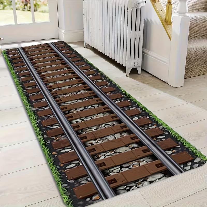 Train Track Runner Rug Track Sleeper Printed Carpet Non Slip Door Mat for Living Room Entrance Bedroom Decoration Carpet