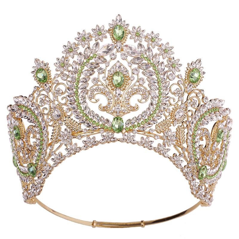 Baroque Round High Diadem Bridal Crown Pageant Miss Tiaras Headdress Bride Wedding Dress Hair Jewelry Accessories