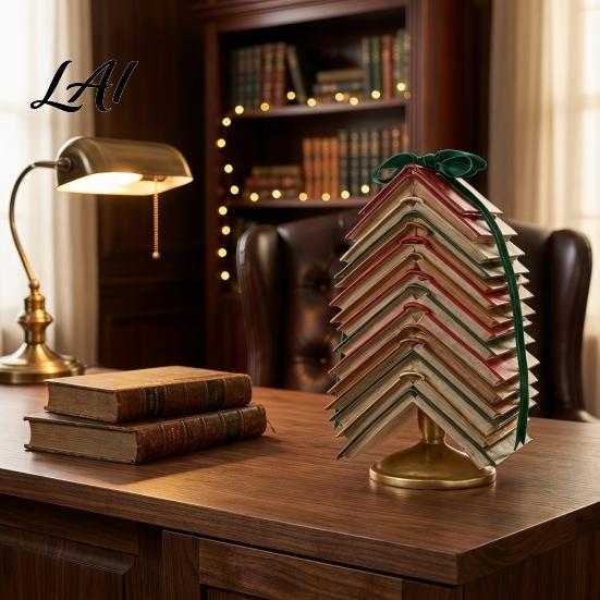 Anspruchsvolle Samtschleife Buchdekoration Gestapelter Weihnachtsbaum Tischdekoration Harz Seitenornament für Zuhause Bücherregal Feiertage Schreibtisch Rustikale Feiertage