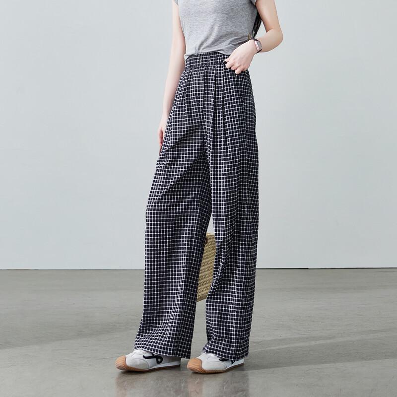 SOFSIL Women's High-Waist Plaid Wide-Leg Pants