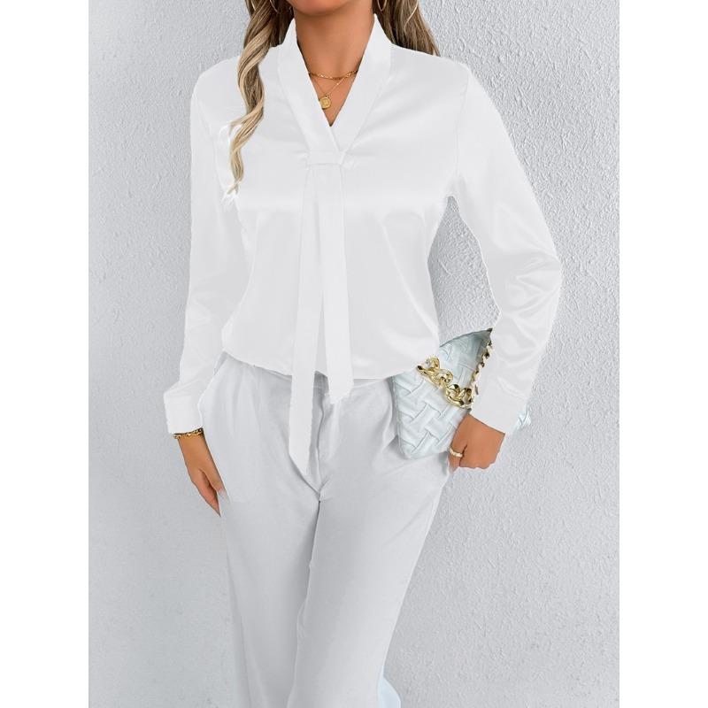 Summer Satin Shirt White Women's Solid Color Top Shirt