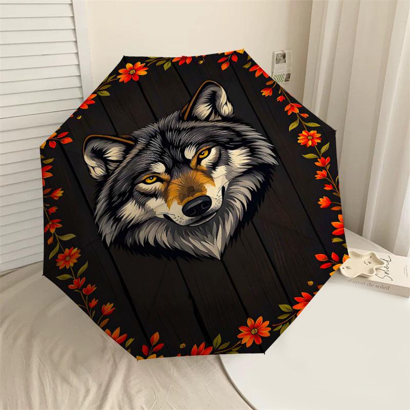 

1PC Wolf Flowers Umbrella-8-Rib Reinforced, Automatic Open, Lightweight & Durable, Cute Fashion Accessory for Outdoor-Y0307