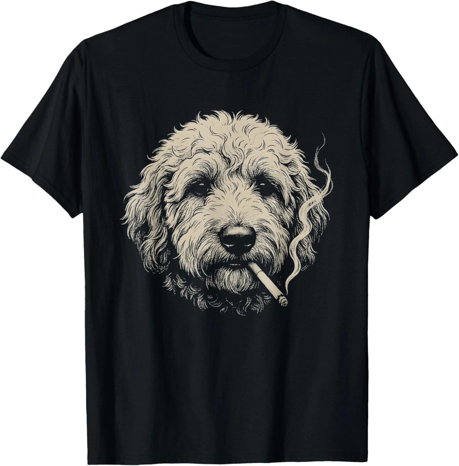 Dog Smoking Cigarette Funny Goldendoodle Meme T-Shirt unisex T-Shirt L