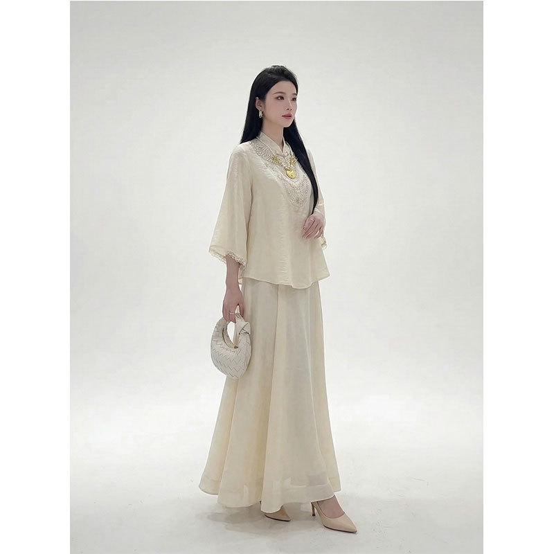 2026 Spring/Summer Chinese Zen Style Elegant Top and Skirt Set - Cool, Slimming, and Sophisticated Two-Piece Ensemble
