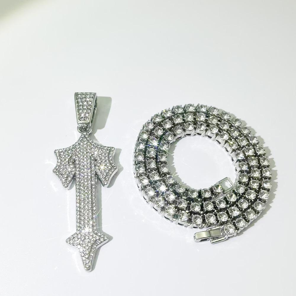 Cross Sword Pendant Full Diamond Cuban Chain Hip Hop Legendary Jewelry High Sense Colorful Row Diamond Necklace Men