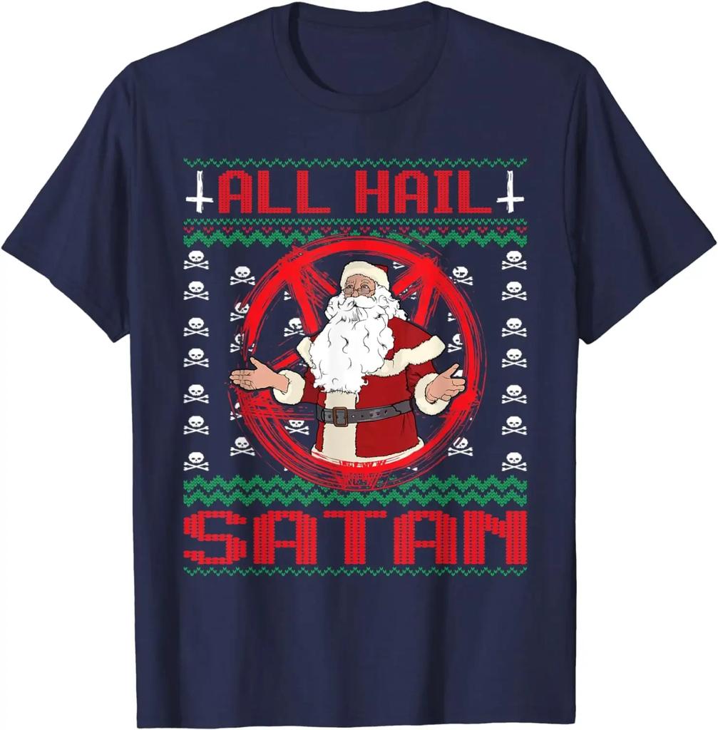 All Hail Satan Gift Satanic Santa Ugly Christmas Sweater TShirt 100 Cotton ONeck Short Sleeve Casual Mens Tshirt Size S3XL