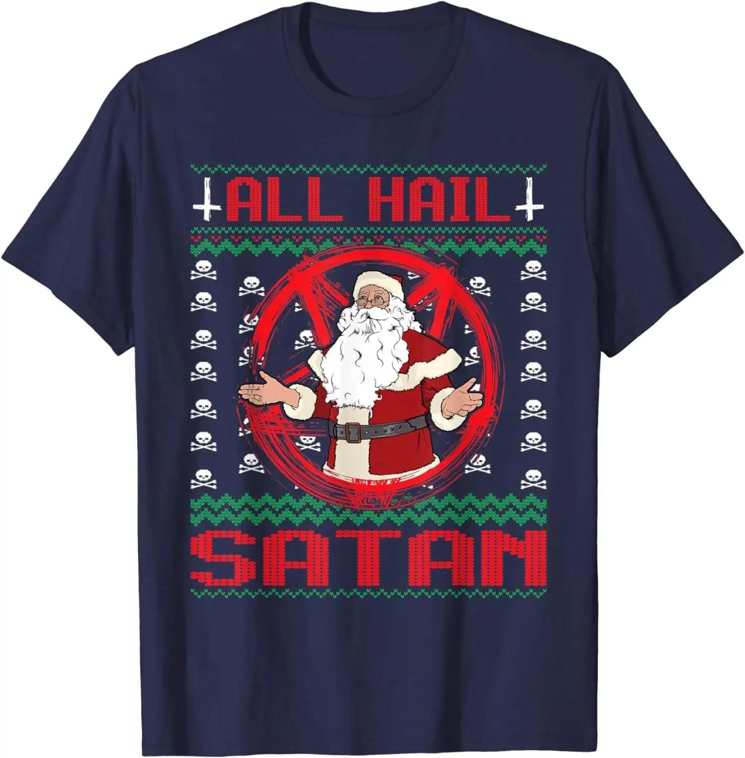 

All Hail Satan Gift Satanic Santa Ugly Christmas Sweater TShirt 100 Cotton ONeck Short Sleeve Casual Mens Tshirt Size S3XL 4XL