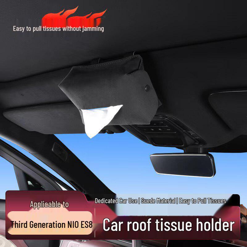 Compatible with 26 NIO ES8 Models: Sun Visor Tissue Holder & Organizer Bag for Front and Rear Rows. 3rd Gen ES8 Suede Tissue Holder [Black] - 1 piece