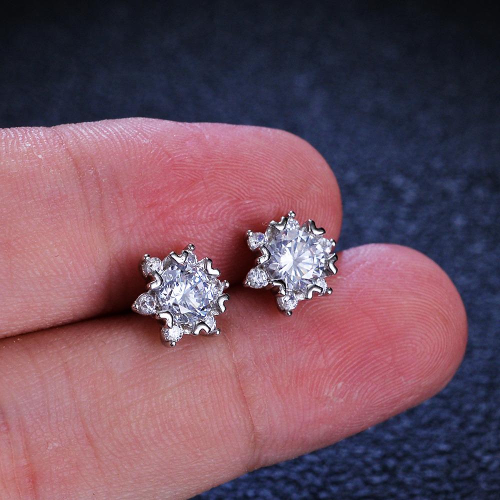 6.5mm Snowflake Full Diamond Stud Earrings Sunflower Paved Earrings D VVS1 Exquisite Moissanite Jewelry