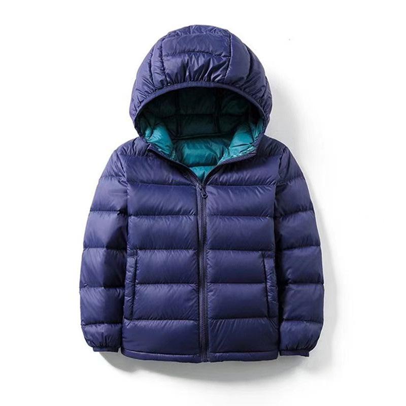 Children's Lightweight Hooded Down Jacket - Solid Color, Winter Style, 90% Down, Medium & Large Sizes