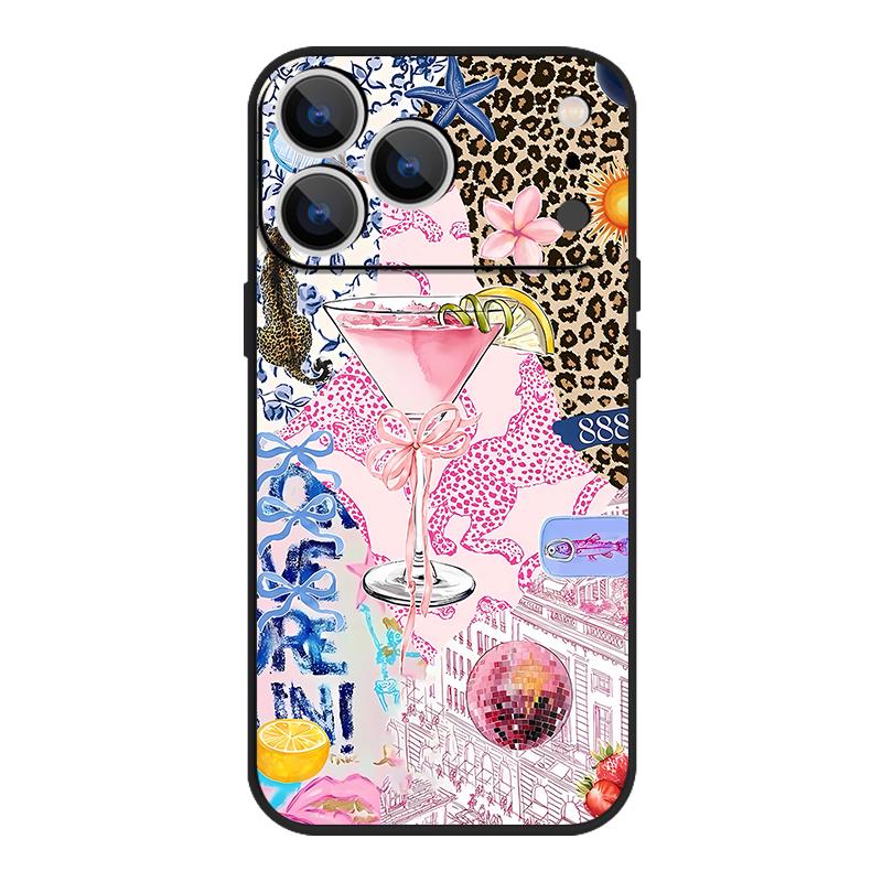 For iPhone 17 Pro Max Case Pink Goblet Bowknots Disco Ball Soft Silicone Lanyard Cover For iPhone 16 Pro Max Cover iPhone 15 14 13 12 11 16E