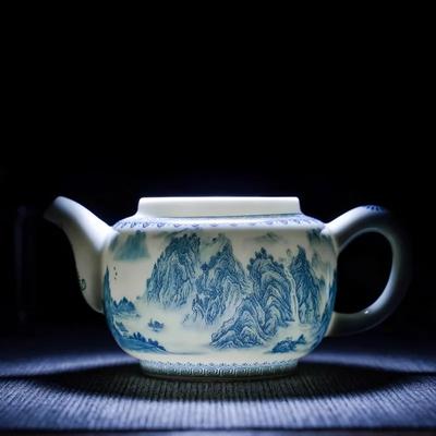 Blue And White Thousand Mile River Tea Pot Retro Home Kung Fu Tea Set Ceramic Underglaze Color Large Capacity Teapot