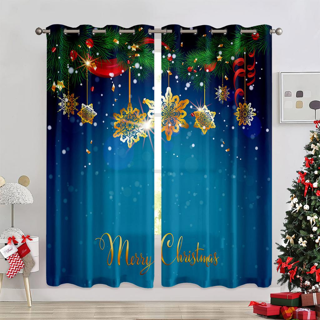 Red Pink Bell Balloon Christmas Curtains Elk Santa Claus Holiday Living Room Bedroom Kids Room Decorative Curtains 2 Pieces