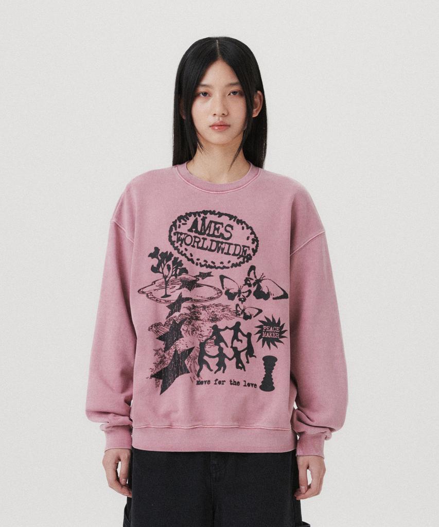 AMES-WORLDWIDE Graphic Pigment Sweatshirt Pink(Am2Efum441A)
