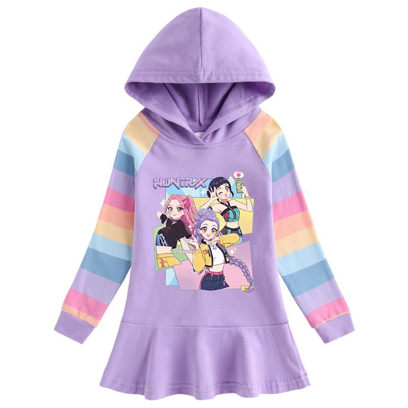 Girls Kpop Rumi Zoey Mira Hunters Print Mira Zoey Rumi Hooded Dress