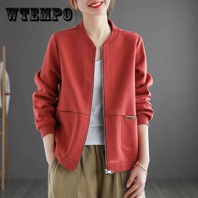 Kurtki damskie Retro Solidna damska Zipper Up Bomber znosić Wiosna Jesień Z długim rękawem Krótkie Cienkie Slim Casual Pocket Biker Płaszcze