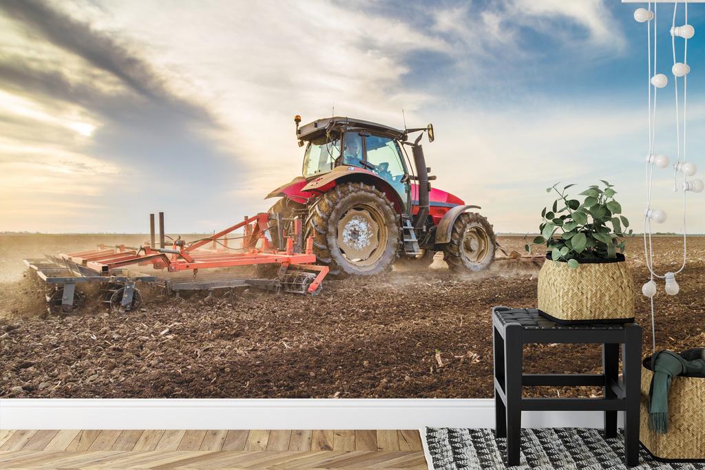 Photomural Tractor At Work In The Filed Smooth Vinyl 152.5x104