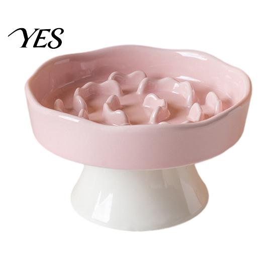 High Base Pet Bowl Raised Slow Feeder Bowl, Ceramic Down Eating Food Vomiting Prevention Anti Dish for Small Medium Dogs & Cats Cat