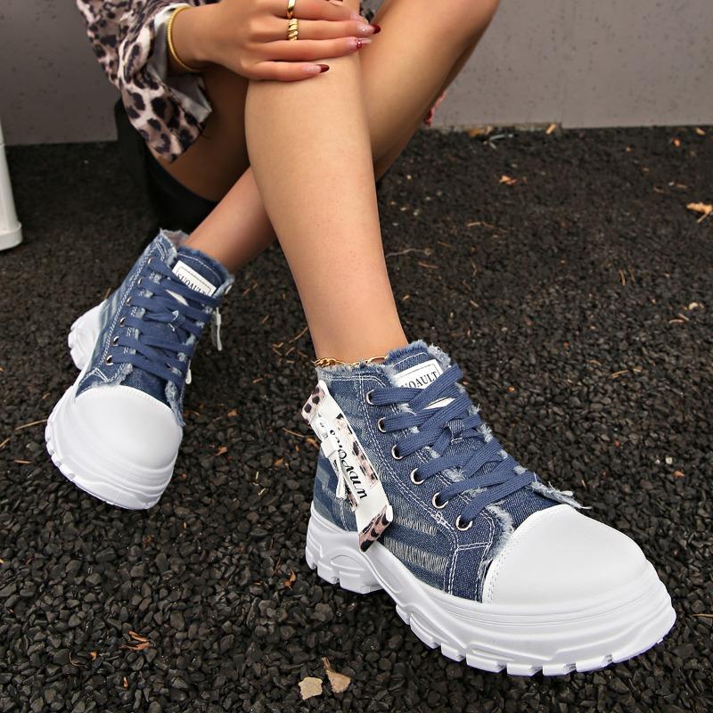 Fashion Plus Size 2025 Shoes Female High Top Women's Vulcanize Shoes Outdoor Women Sneakers Platform Daily Denim Ladies Casual Shoes