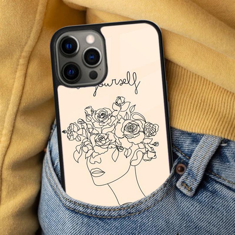 Line Art Sketch Flower Girl Protection Soft Phone Case for iPhone 17 Air 16e Pro max 15 Pro 13 14 Plus 11 12 MagSafe Magnetic