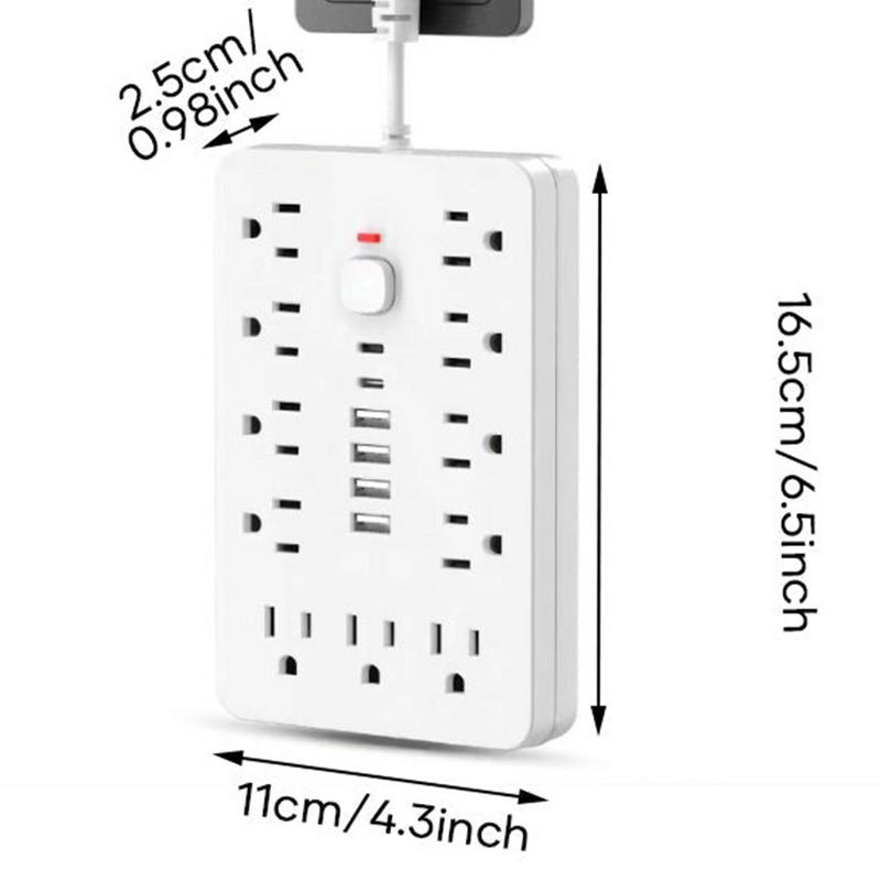 17-in-1 Plug Outlet Extender Power Strip With USB Port Switched Socket 11 Outlets 4 USB 2 Type-C Ports Multiple Security Protect