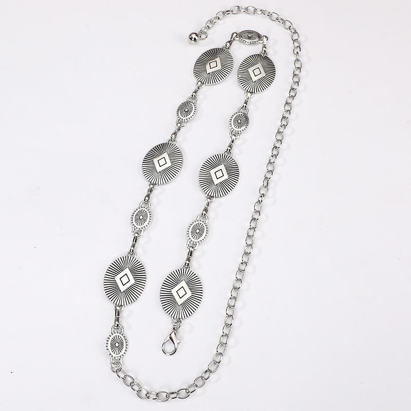 Metallic Ladies Waist Chain With Artistic Engraving For Casual Office Wear