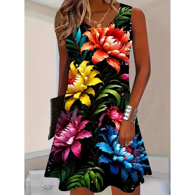 Printed sleeveless sundress without pockets S