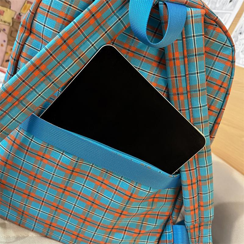 Vintage Plaid Student Schoolbag Women's Large Capacity College Style Backpack
