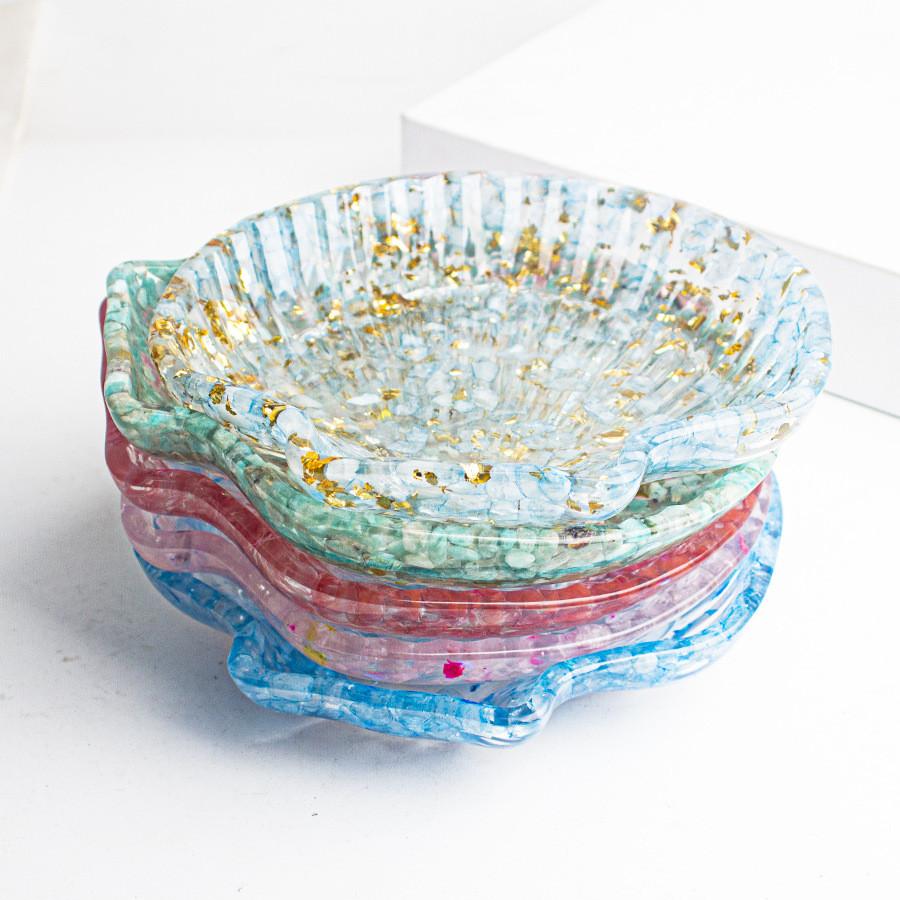 Natural Crystal Chips Resin Shell Storage Box Home Decor Geometric Design For Living Room