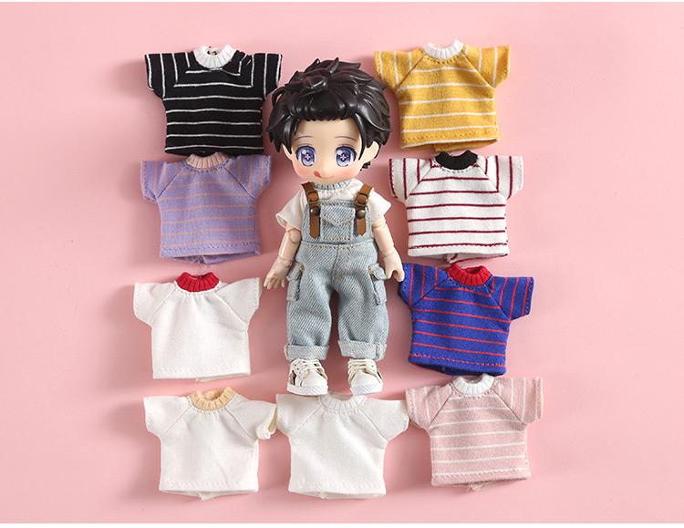 New OB11 bjd Doll Clothes Stripe Shorts Sleeve T-shirt for 1/8 1/12bjd, obitsu11,ob11,molly Doll Accessories Clothing