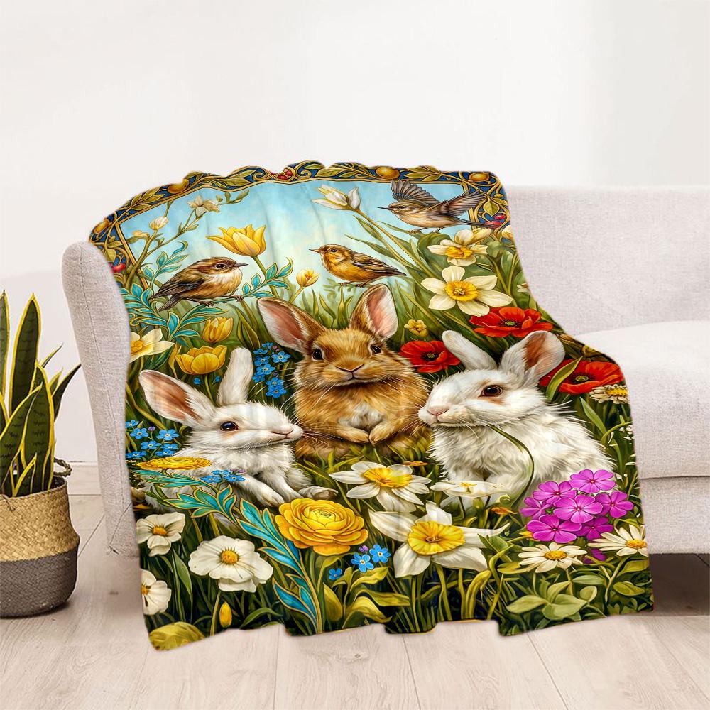 Springtime Bunny Garden Blanket,Suitable for sofas, offices, travel, living rooms, Gifts to relatives and friends, Blanket,Suitable for all seasons.