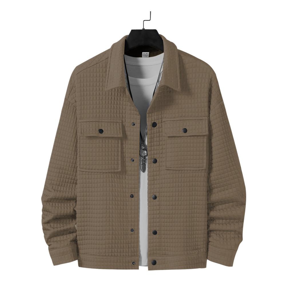 New Men's Casual Jacquard Small Checkered Loose Coat Shirt Suitable for Spring and Autumn with A Fashionable Style.