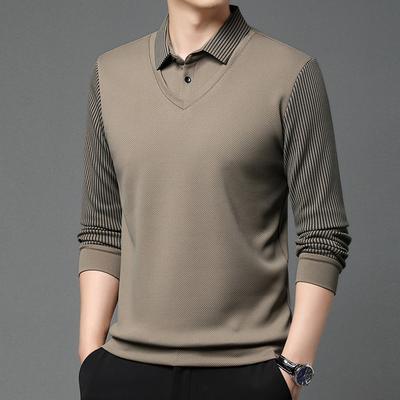 Męska koszulka polo z długim rękawem Premium Business Casual Męska koszulka z krótkim rękawem w paski imitująca dwuczęściową