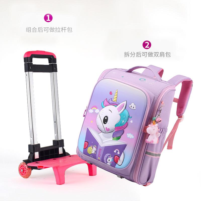 Children's Elementary School Girl Cute Cartoon High End Dragging Burden Reduction Stairs Student Shoulder Lever Schoolbag Six Rounds