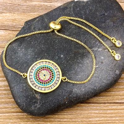 Nidin Fashion Men Copper CZ Evil Eye Chain Bracelets For Women Multicolor Crystal Greek Eye Bracelets Rainbow Jewelry Gifts