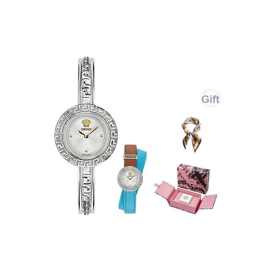 Versace Quartz Watch 28Mm Silver Dial Limited Edition Gift Box With Scarf And Fragrance Women watches VE8C00524