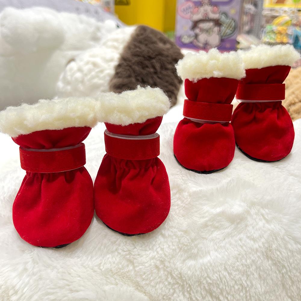 

Dog Boots Winter Non-Slip Pet Shoes with Soft Sole Plush Lined Warm Paw Protector for Small Dogs Puppy chihuahua S красный