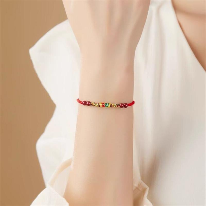 Glückskarpfen Reines Rotes Seil Armband für Damen Herren Chinesischer Stil Zinnober Handgemacht Verstellbar Geflochtenes Armband Amulett Schmuck Geschenke