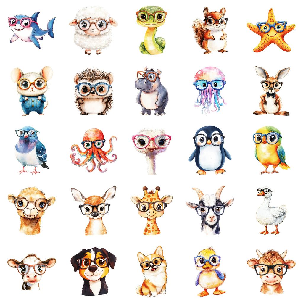 50 Creative Anthropomorphic Animal Graffiti Stickers Cultural Glasses Starfish Decorative Mobile Phone Case Refrigerator Stickers